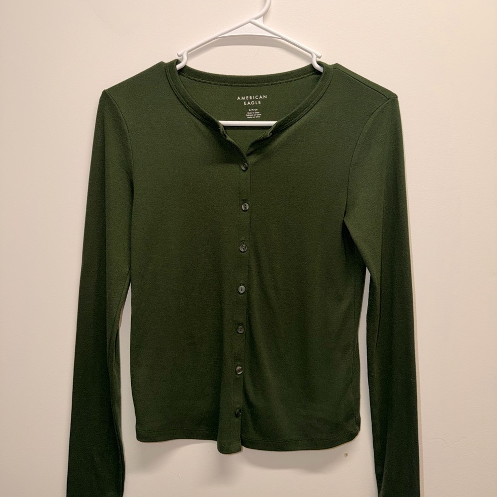 American Eagle Outfitters Dark Green Button-Down Shirt